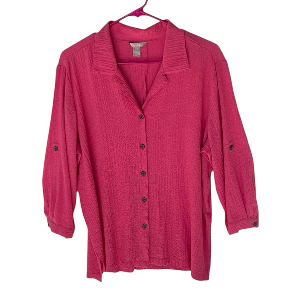 WHITE STAG WOMENS PINK ROLL TAB BUTTON UP BLOUSE SIZE XL